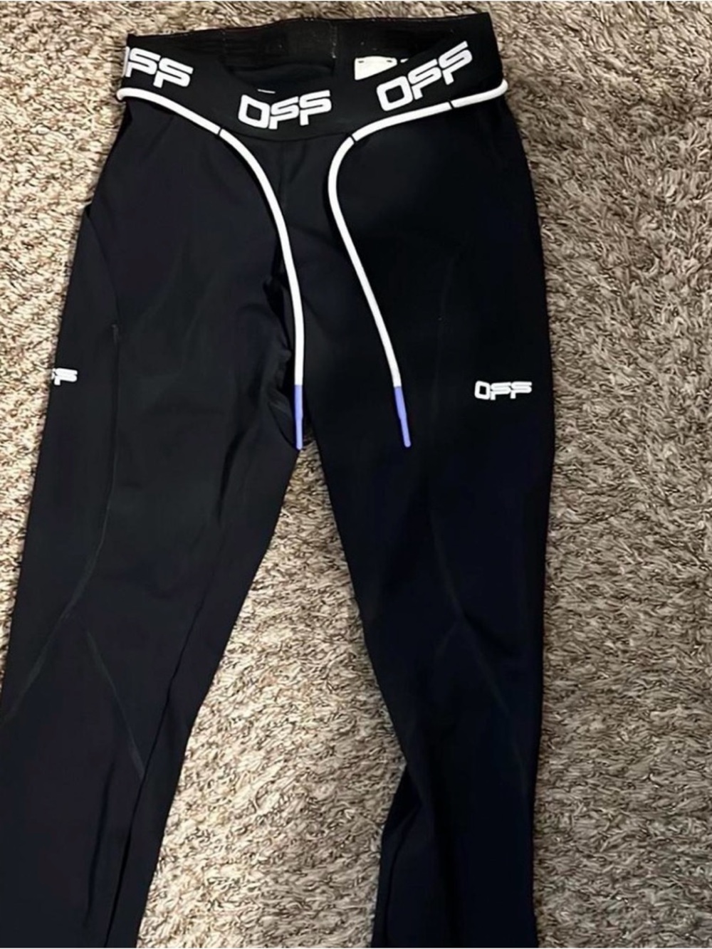 Off-White Black Athletic Leggings with White Drawcords